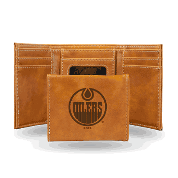 Edmonton Oilers Brown Laser Engraved Tri-Fold Wallet