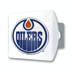 Edmonton Oilers White Metal Hitch Cover with  3D Color Emblem
