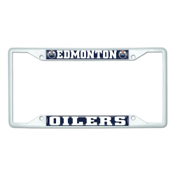 Edmonton Oilers White Metal License Plate Frame - 6.25"x12.25"