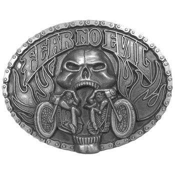 Fear No Evil Antiqued Belt Buckle