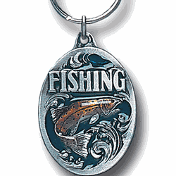 Fishing with Trout Metal Key Chain with Enameled Details