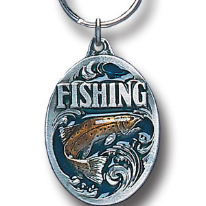 Fishing with Trout Metal Key Chain with Enameled Details