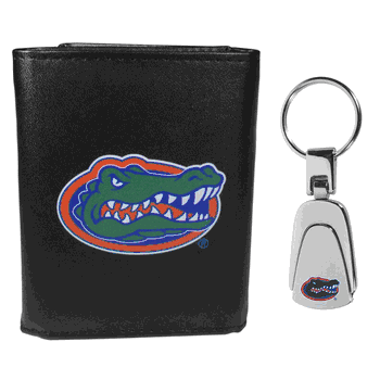 Florida Gators Leather Tri-fold Wallet & Steel Key Chain