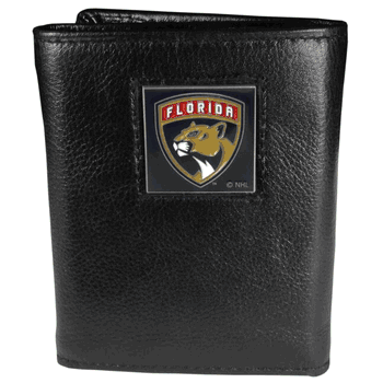 Florida Panthers Deluxe Leather Tri-fold Wallet Packaged in Gift Box