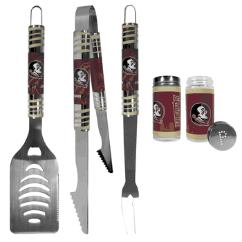 Florida State Seminoles 3 pc Tailgater BBQ Set and Salt and Pepper Shaker Set