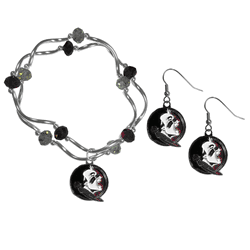 Florida State Seminoles Dangle Earrings and Crystal Bead Bracelet Set