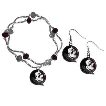 Florida State Seminoles Dangle Earrings and Crystal Bead Bracelet Set