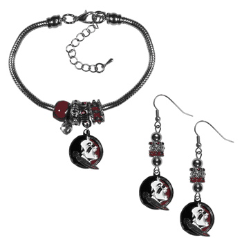 Florida State Seminoles Euro Bead Earrings and Bracelet Set
