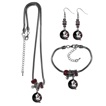 Florida State Seminoles Euro Bead Jewelry 3 piece Set