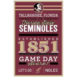 Florida State Seminoles Sign 11x17 Wood Established Design