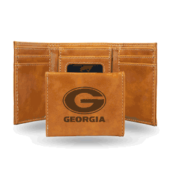 Georgia Bulldogs Brown Laser Engraved Tri-Fold Wallet