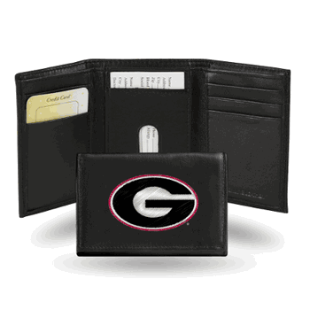 Georgia Bulldogs  Embroidered Genuine Leather Tri-fold Wallet 3.25