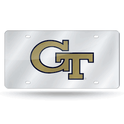 Georgia Tech Yellow Jackets  12" x 6" Silver Laser Cut Tag For Car/Truck/SUV