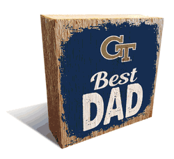 Georgia Tech Yellow Jackets Best Dad 6x6 Wood Block