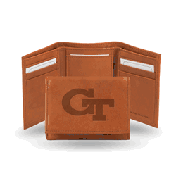 Georgia Tech Yellow Jackets  Brown Embossed Genuine Leather Tri-Fold Wallet