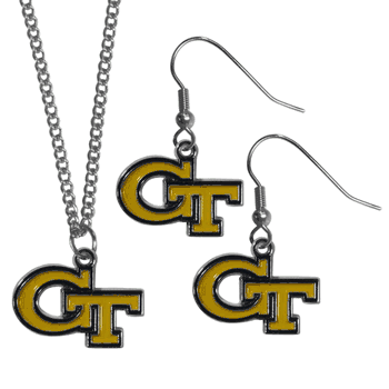 Georgia Tech Yellow Jackets Dangle Earrings and Chain Necklace Set