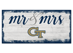 Georgia Tech Yellow Jackets Script Mr & Mrs 6x12 Sign
