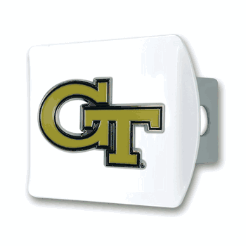 Georgia Tech Yellow Jackets White Metal Hitch Cover with  3D Color Emblem