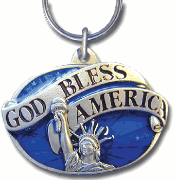 God Bless America Metal Key Chain with Enameled Details
