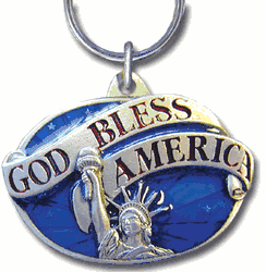 God Bless America Metal Key Chain with Enameled Details