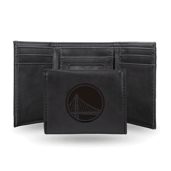 Golden State Warriors Black Laser Engraved Tri-Fold Wallet
