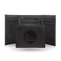 Golden State Warriors Black Laser Engraved Tri-Fold Wallet