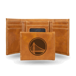 Golden State Warriors Brown Laser Engraved Faux Leather Trifold