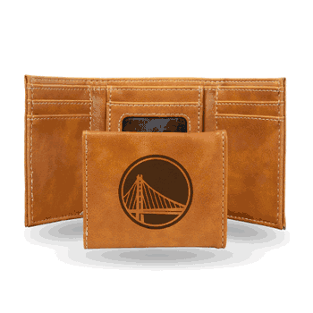 Golden State Warriors Brown Laser Engraved Tri-Fold Wallet