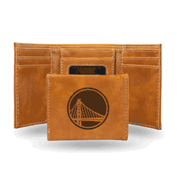 Golden State Warriors Brown Laser Engraved Tri-Fold Wallet