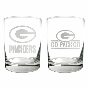 Green Bay Packers 2pc Rocks Glass Set