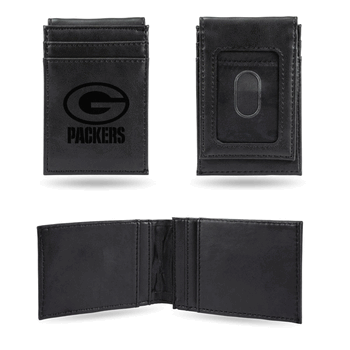 Green Bay Packers Black Laser Engraved Front Pocket Wallet