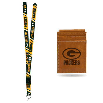 Green Bay Packers Brown Front Pocket Wallet Set