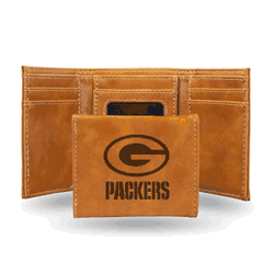 Green Bay Packers Brown Laser Engraved Tri-Fold Wallet