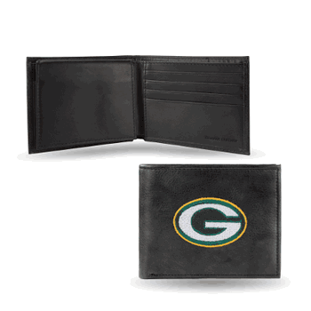 Green Bay Packers  Embroidered Genuine Leather Billfold Wallet 3.25