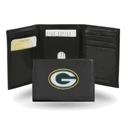 Green Bay Packers  Embroidered Genuine Leather Tri-fold Wallet 3.25" x 4.25" - Slim