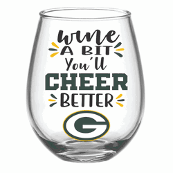 Green Bay Packers Glass 17oz Wine Stemless Boxed