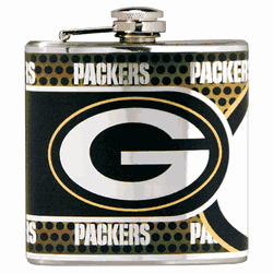 Green Bay Packers Stainless Steel 6 oz. Flask with Metallic Graphics