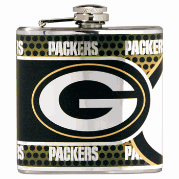 Green Bay Packers Stainless Steel 6 oz. Flask with Metallic Graphics