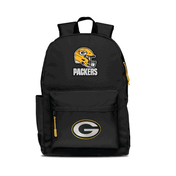 Green Bay Packers Two-Logo Campus Backpack, Black, with Yellow Zipper