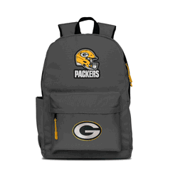 Green Bay Packers Two-Logo Campus Backpack, Gray, with Yellow Zipper