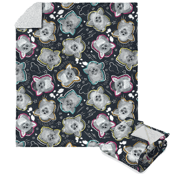 Hasbro Furby Retro Furby Pattern Silk Touch Sherpa Throw Blanket 50x60 Inches