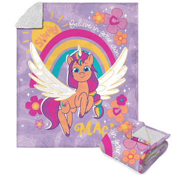 Hasbro My Little Pony Believe Magic Silk Touch Sherpa Throw Blanket 50x60 Inches