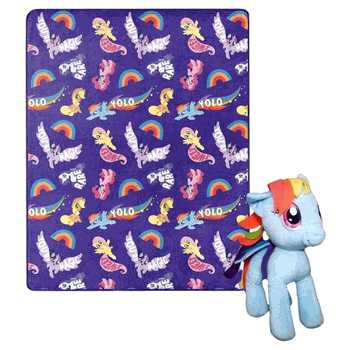 Hasbro My Little Pony Cute Rainbow Dash Character Hugger Pillow and Silk Touch Throw Blanket Set 40x50 Inches