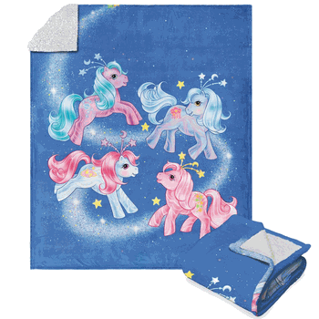 Hasbro My Little Pony Retro Space Ponies Silk Touch Sherpa Throw Blanket 50x60 Inches