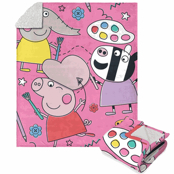 Hasbro Peppa Pig Art Class Silk Touch Sherpa Throw Blanket 50x60 Inches