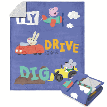 Hasbro Peppa Pig Fly Drive Dig Silk Touch Sherpa Throw Blanket 50x60 Inches