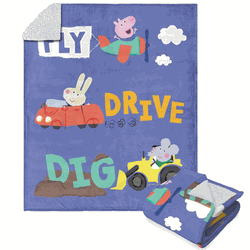 Hasbro Peppa Pig Fly Drive Dig Silk Touch Sherpa Throw Blanket 50x60 Inches