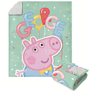 Hasbro Peppa Pig George Balloons Silk Touch Sherpa Throw Blanket 50x60 Inches
