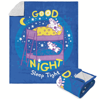 Hasbro Peppa Pig Good Night Sleep Tight Silk Touch Sherpa Throw Blanket 50x60 Inches