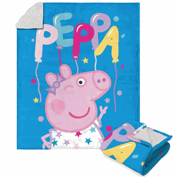 Hasbro Peppa Pig Peppa Balloons Silk Touch Sherpa Throw Blanket 50x60 Inches